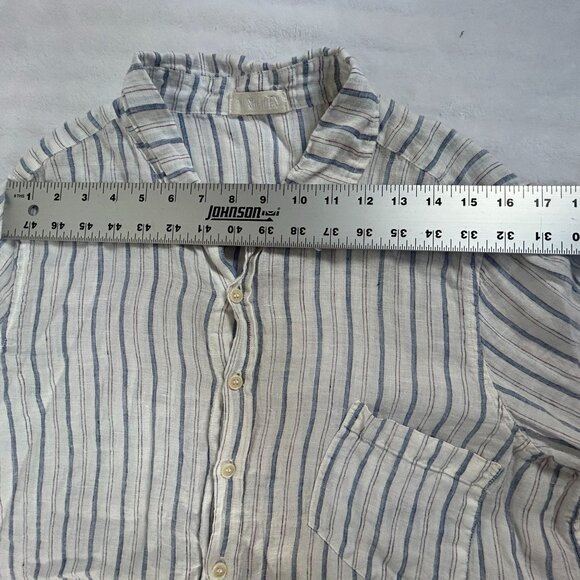 CP Shades Womens 100% Linen Striped Button-Up Shirt Large Blue/White Long Sleeve - Picture 5 of 7